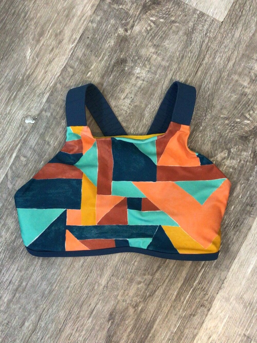 Prana Blue Orange Geometric Print Swim Halter Bikini Top SIze XS